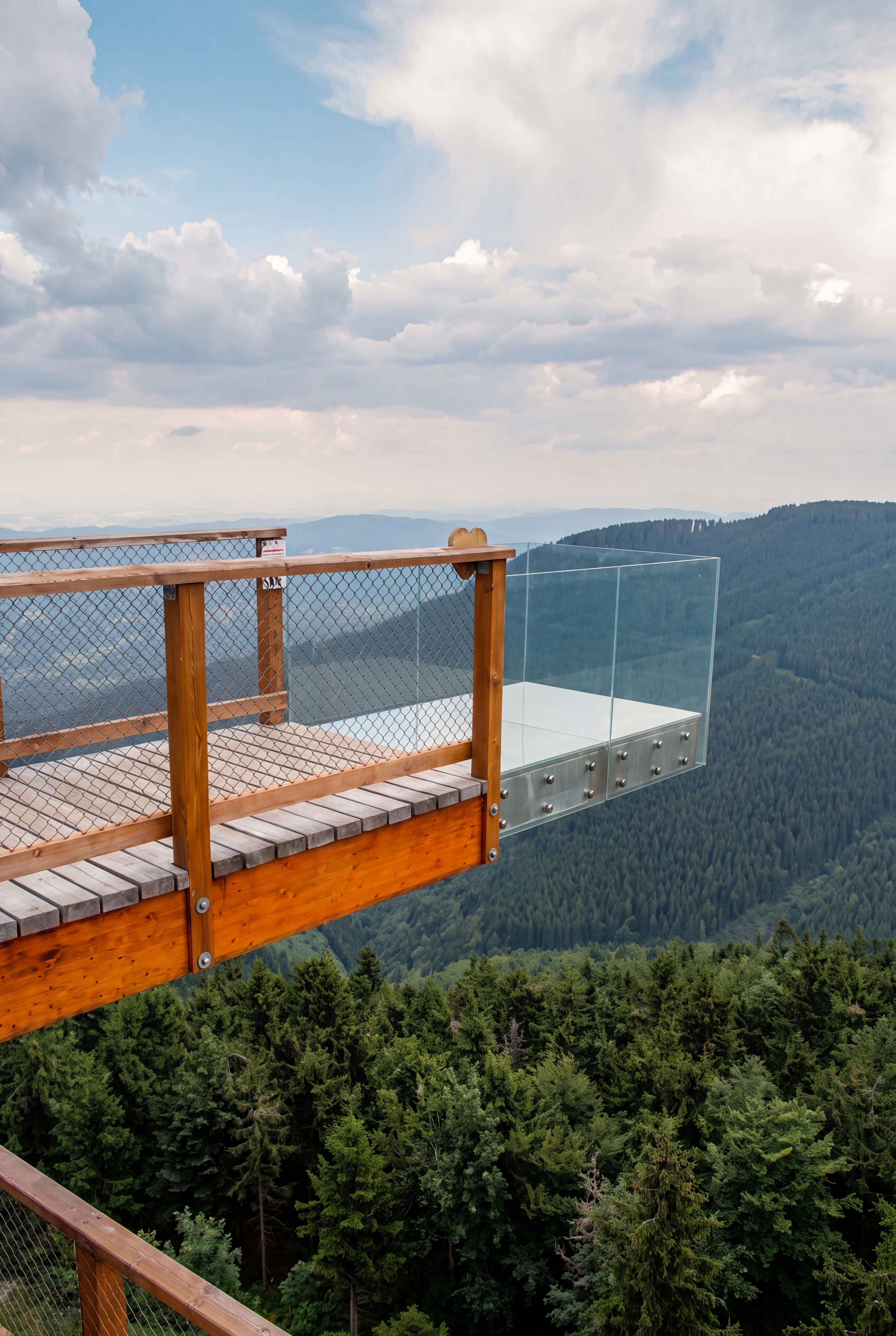 Wooden walkway and suspension bridge on the Valaška Trail