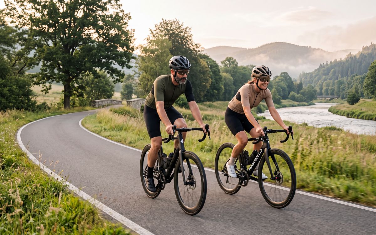 Skupina silničních cyklistů na cestě do Valašského Meziříčí